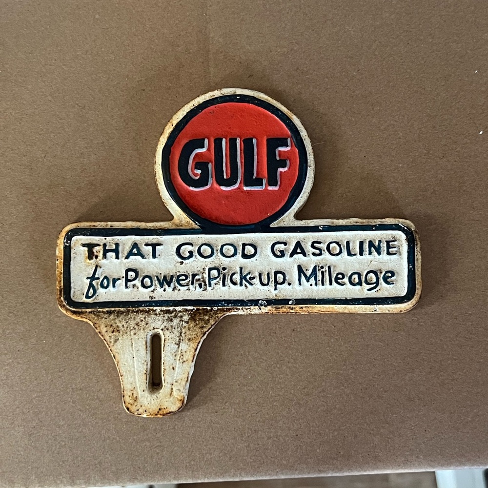 Vintage Gulf Tag Topper Cast Iron